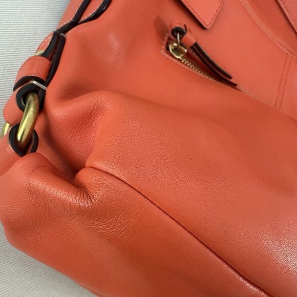 Auth Coach Leather Z23987 Medium Flap Shoulder Crossbody Duffle Bag Orange Coral - Picture 10 of 16